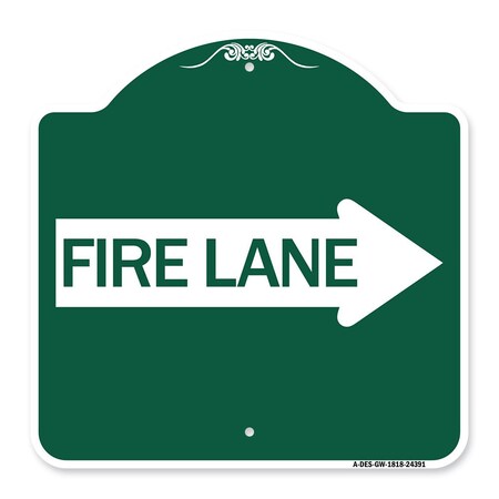 Signmission Designer Series Sign-Fire Lane Right Arrow, Green & White Aluminum Sign, 18" x 18", GW-1818-24391 A-DES-GW-1818-24391